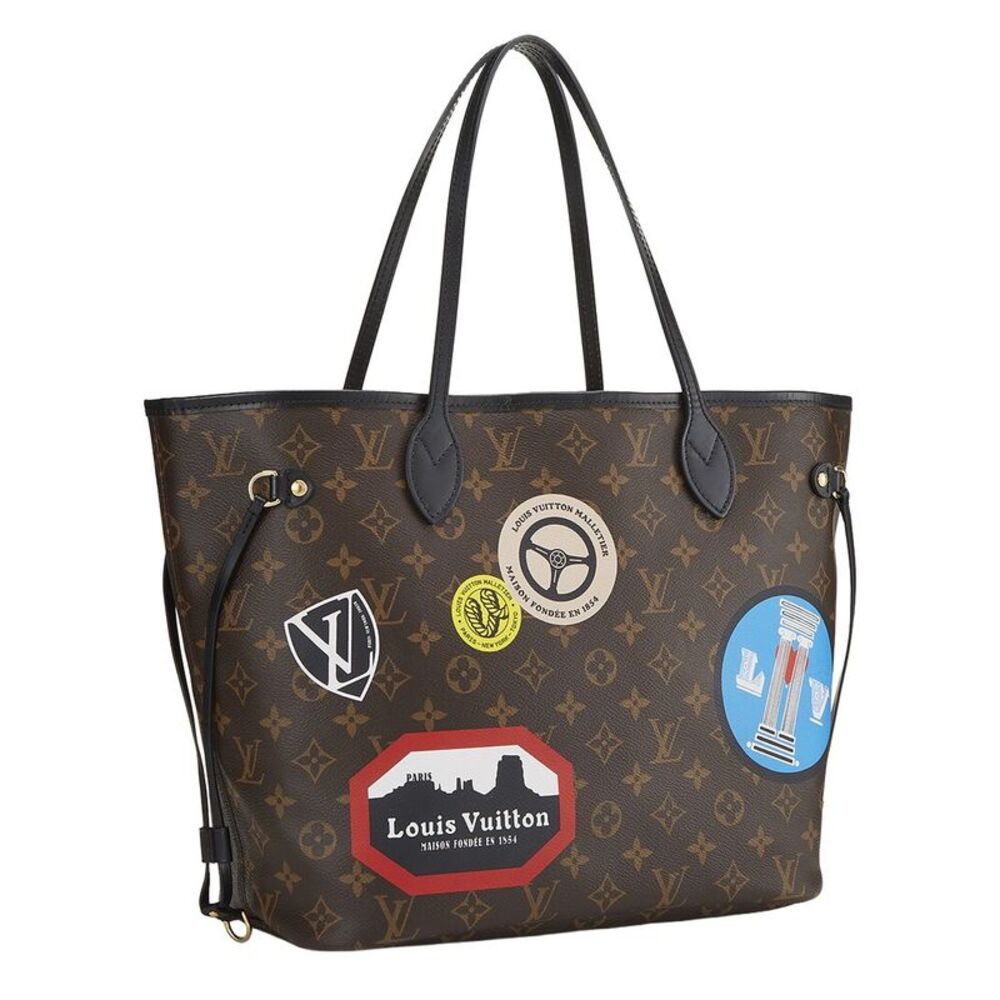 Louis Vuitton Brown Coated Canvas Monoworldtour Neverfull Mm (Authentic